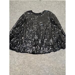 DKNY Black Sequin Cape Top Women Sz L Poncho Style Blouse Holiday Party Evening